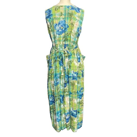 Vintage April Cornell Dress Large India Madras Plaid Floral Cottage Core - Picture 2 of 5